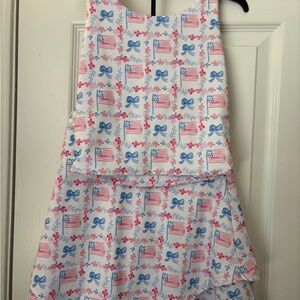 Girls White Pink & Blue Flag Print Matching Set